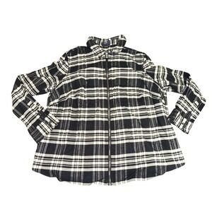 Womens Chaps Black White Plaid Full Zip Flannel Shirt Sz 2X